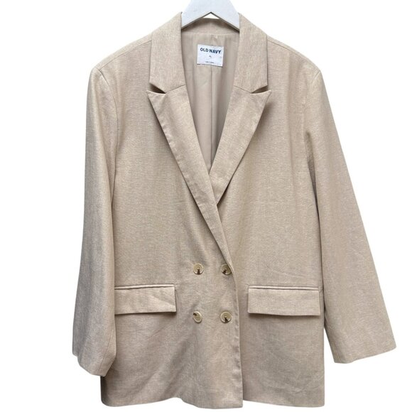 OLD NAVY Double Breasted Blazer Womens XL Beige Linen Blend Boyfriend Jacket - Picture 1 of 8